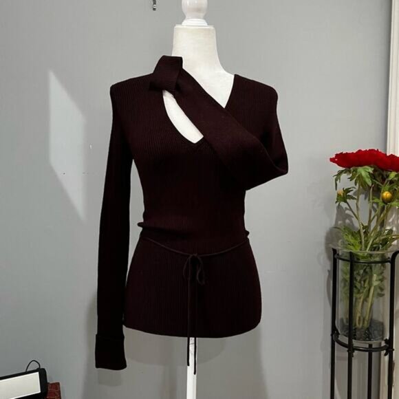 NEW BCBGMaxAzria Longline Ribbed Belted V Neck Fitted Layering Sweater S NWT - Picture 10 of 16